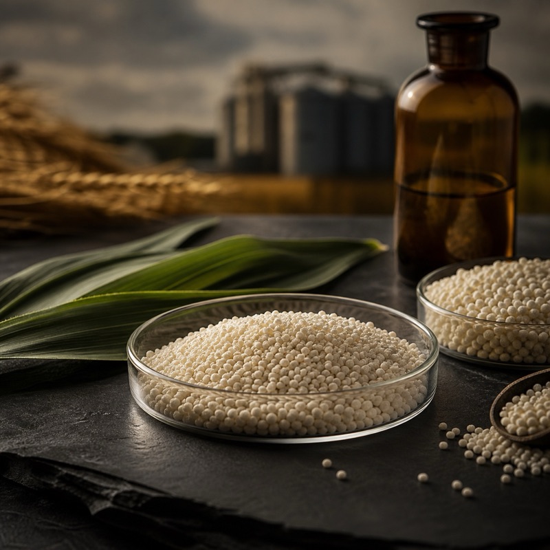Granular agricultural additive samples in neutral light